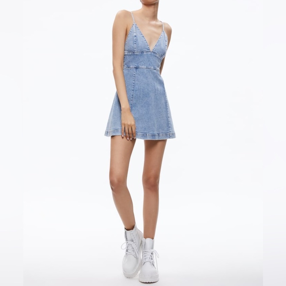 Alice Olivia Dress Carli Sleeveless Denim A-line Mini Sz‎ 2 Y2K 90s